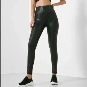 Offline by Aerie Black Metallic Faux Leather Animal Print Leggings Size XS